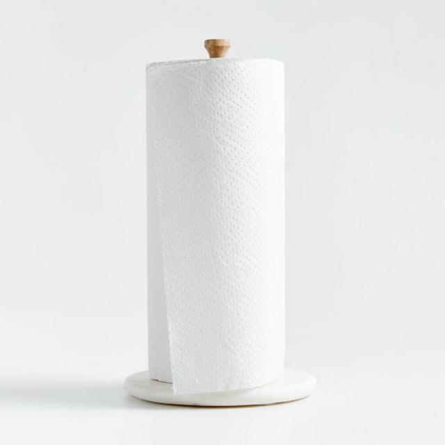Wood Paper Towel Holder with White Marble Base