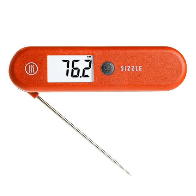 ThermoWorks SIZZLE Digital Meat Thermometer – Instant Read in 2 Seconds, Waterproof, Folding Probe with Magnetic Back, Auto-Rotating Backlit Display, for Cooking Food, Grill & BBQ - Cayenne Pepper Red
