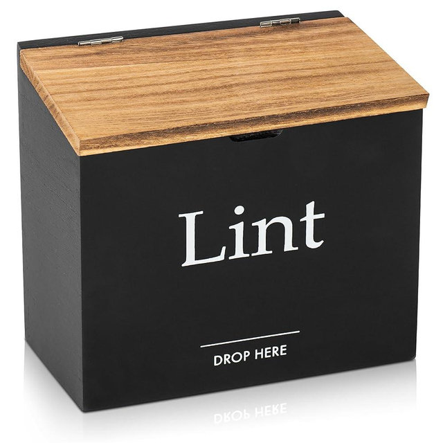 Waratah Designs Magnetic Lint Bin for Laundry Room - Compact Size, Wooden Dryer Lint Bin with Lid - Rustic Lint Box, Magnetic Bin - Modern Farmhouse Laundry Room Decor, Black with Torched Lid
