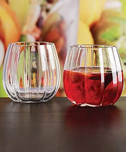 Circleware Pumpkin Stemless Wine Glasses, Set of 4 Home Party Entertainment Dining Beverage Drinking Glassware Cups for Water, Liquor, Whiskey, Beer and Farmhouse Decor Gift, 9.75 oz, Clear