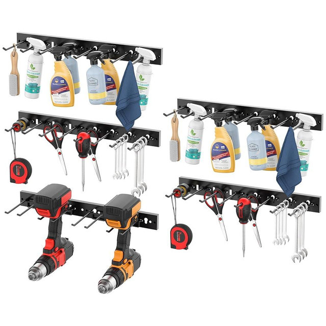 CCCEI 5 Modular Pegboard Strip Storage, Metal Peg Slat Wall Mount for Garage, Basement, Garden, Laundry Room Organization. Flexible Tool Organizer for Rake, Shovels, Crafting. Gifts for Men, Red.