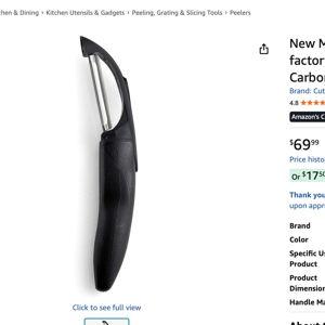 New Model 1501 CUTCO Vegetable Peeler in factory-provided plastic bag. . . . . . . . High Carbon Stainless blade and black handle