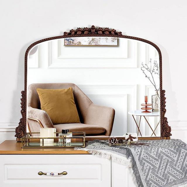 SHYFOY 36" X 23" Antique Mirrors for Wall Decor Baroque Scalloped Top, Vintage Wall Mirror Gold Decorative Mirrors for Living Room Entryway Bathroom Or Powder Room
