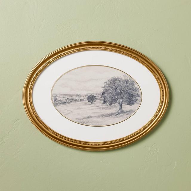 12"x16" Horizontal Oval Landscape Sketch Framed Wall Art - Hearth & Hand™ with Magnolia