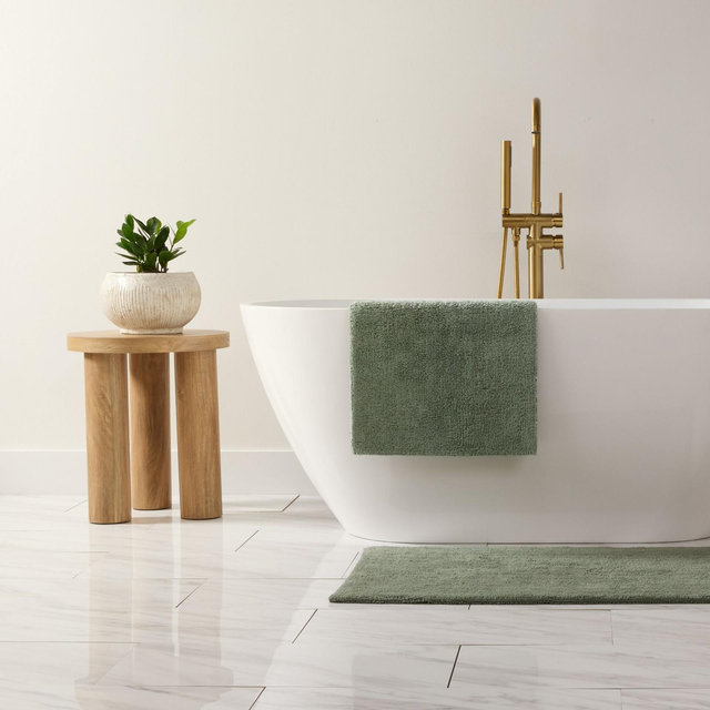 Reversible Solid Cotton Bath Mat,Thick Absorbent Luxury Bath Rug, Washable Spa-Inspired Large Hotel Bath Mat - Becky Cameron , Sage, 34" x 21"