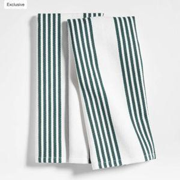 Cuisine White with Grey Stripe Organic Cotton Dish Towels