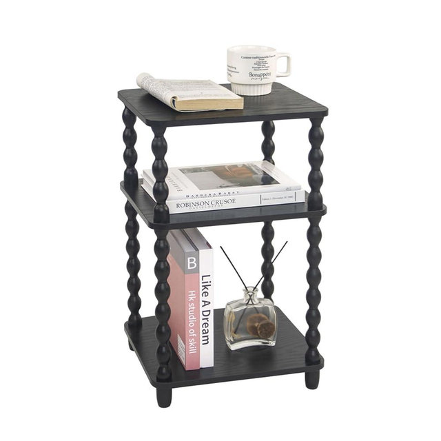 Fultyle Side Table, Small End Table with Storage Shelf, Vintage Nightstand Bedside Table for Living Room, Bedroom, Office and Small Spaces (Black)