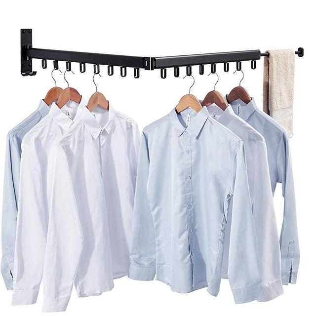 ZdwCyl Retractable Clothes Drying Rack,Wall Mounted,Collapsible Space Saver Clothes Hanger Rack with Towel Bar,Strong Load-Bearing,for Balcony,Laundry,Bathroom,Patio and Bedroom