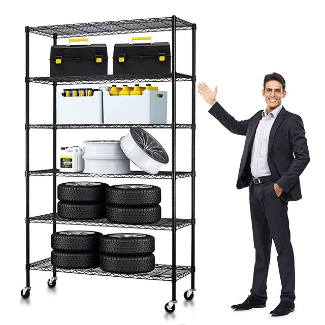 6 Tier Storage Shelves Metal Wire Shelving Unit Height Adjustable NSF Heavy Duty Garage Shelving with Wheels 48"x18"x82" Commercial Grade Utility Shelf Rack for Restaurant Basement Garage Kitchen