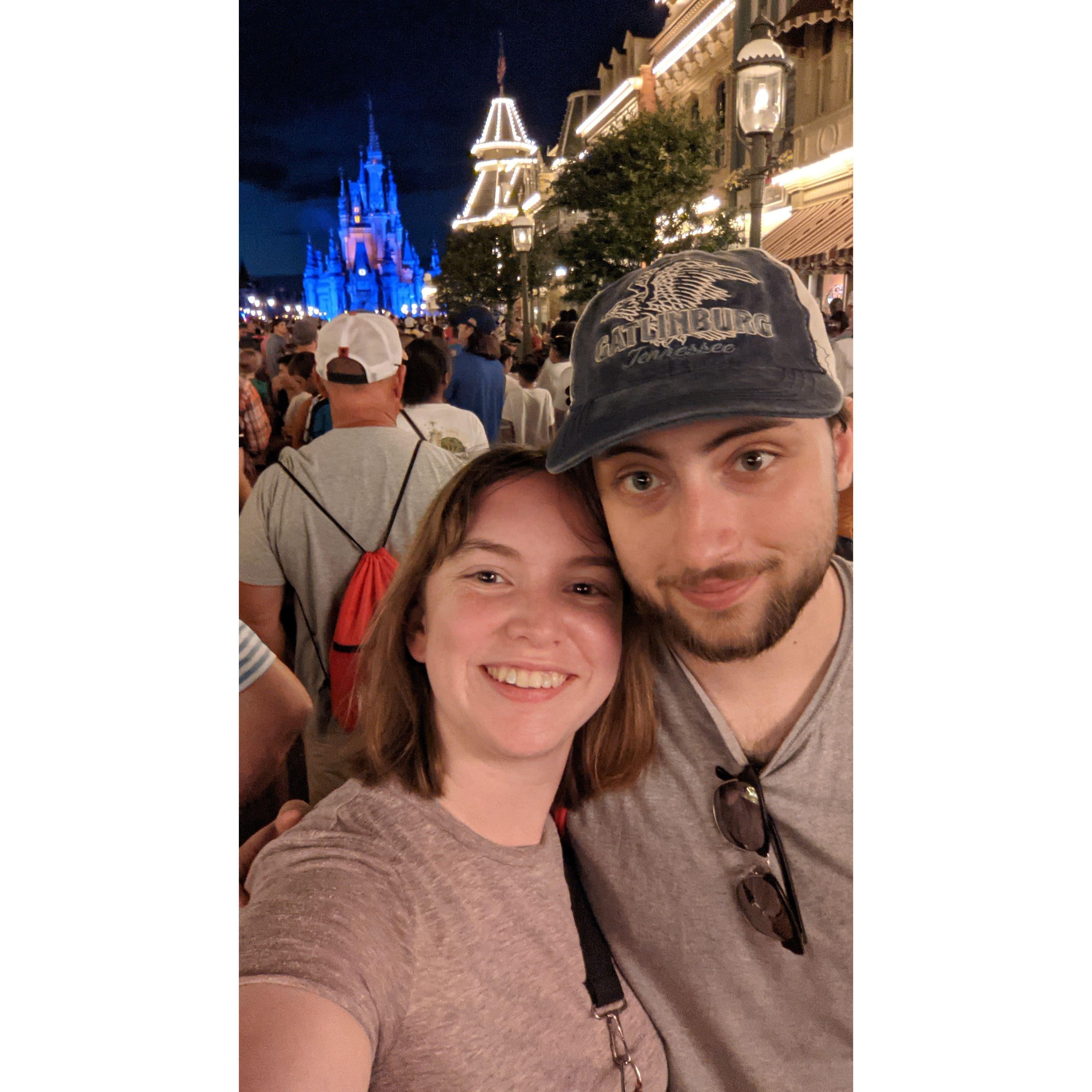 In front of Cinderella's Castle at Disney World July 2021