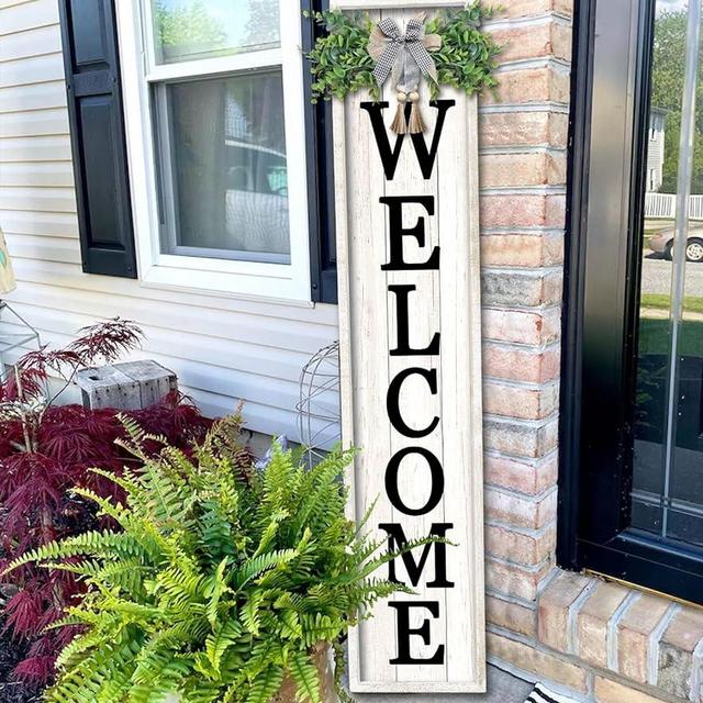 Welcome Sign for Front porch Standing 45"X9"Large Wood Frame Outdoor Tall Welcome Signs Vertical Decor for Farmhouse Rustic Home Modern Outside Front Door Wall Decorations (White)