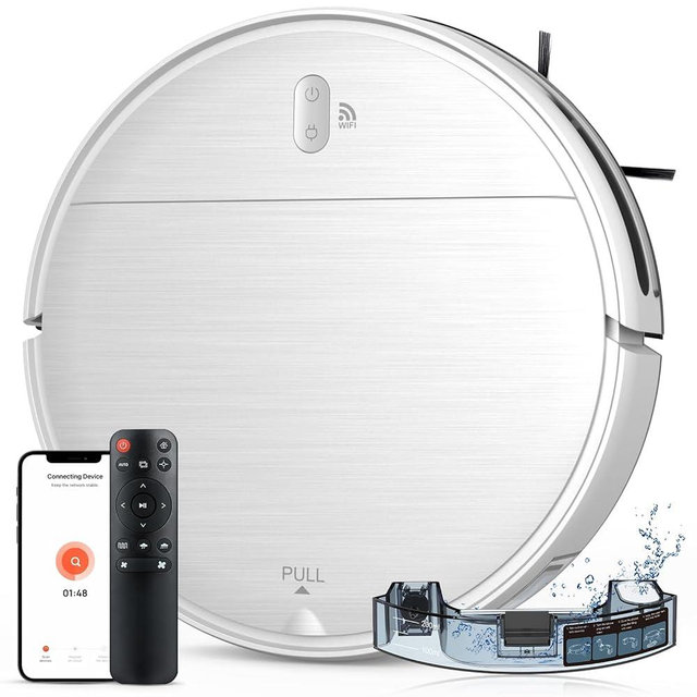 Robot Vacuum and Mop Combo, 2 in 1 Robotic Vacuum Cleaner with Schedule, App/Alexa/Voice Control, Slim 2.87", Self-Charging, Strong Suction & Long Runtime, Ideal for Hard Floor, Pet Hair, Carpet