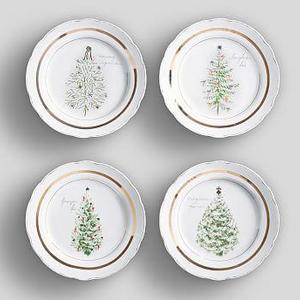 Vintage Christmas Tree Appetizer Plate, Set of 4