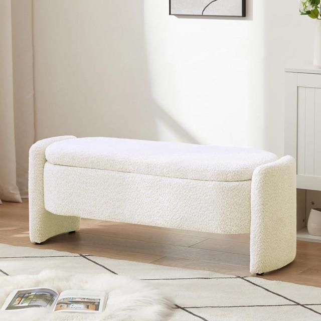 YSJZYBF 48" Storage Bench Storage Ottoman Bedroom Bench Upholstered Ottoman Bench with Storage Indoor Bench with Upholstered Footstool End of Bed Bench Entryway Living Room Bedroom Cream White