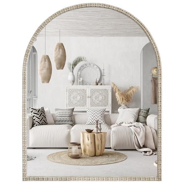 WallBeyond White&Gold Vintage Mirror for Vanity 28x36 Inch, Gold Antique Mirror with Ornate Frame, Arched Vintage for Bathroom, Living Room, Fireplace, Entryway