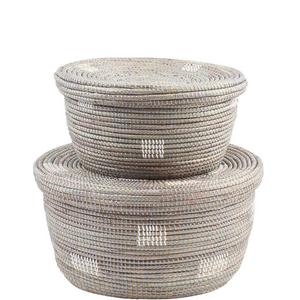 Oval Nesting Basket Set - Silver with White Dot