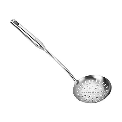 Skimmer Slotted Spoon,304 Stainless Steel Slotted Spoon, Handle Mesh Food Strainer Stainless Steel Colander with Hollow Handle Heat Resistant Cooking Tool,Silver/15.1Inch