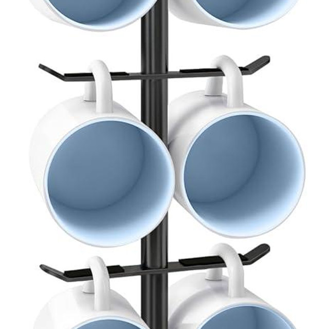 XEENEW Coffee Cup Holder Tree, Mug Holder with 6 Hooks, Mug Tree for Counter, Metal Mug Rack, Coffee Mug Stand(Balck)