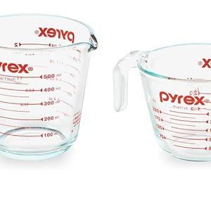 Pyrex 2 Piece Glass Measuring Cup Set, Includes 1-Cup, and 2-Cup Tempered Glass Liquid Measuring Cups, Dishwasher, Freezer, Microwave, and Preheated Oven Safe, Essential Kitchen Tools