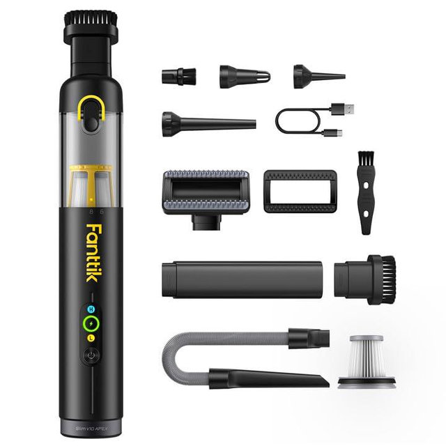 Fanttik Slim V10 Apex Cordless Car Vacuum, 4-in-1 Portable Mini Handheld Vacuum, 19000pa Suction Power, Upgraded Smart Digital Display, 2 Suction Modes for Car, Office Desk, Keyboards