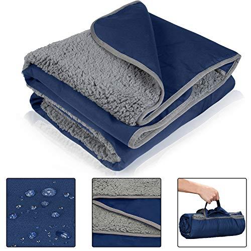 Waterproof Outdoor Blanket with Sherpa Lining, Windproof Triple Layers Warm Comfy Foldable for Camping Stadium, Sports, Picnic, Grass, Concerts, Car, Dog, 51''X 59'' & 61''X 79'' - Machine Washable