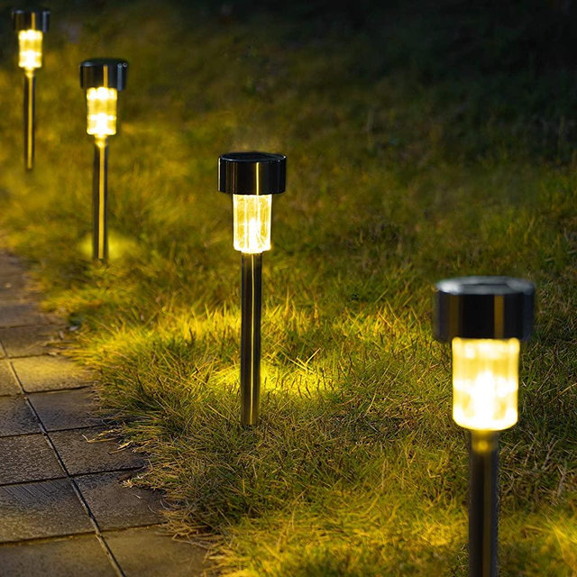 GIGALUMI Solar Pathway Lights 12 Pack, Stainless Steel IP44 Waterproof Auto On/Off Outdoor LED Solar Landscape Lights for Garden, Yard, Patio, Path and Walkway. (Warm White)……