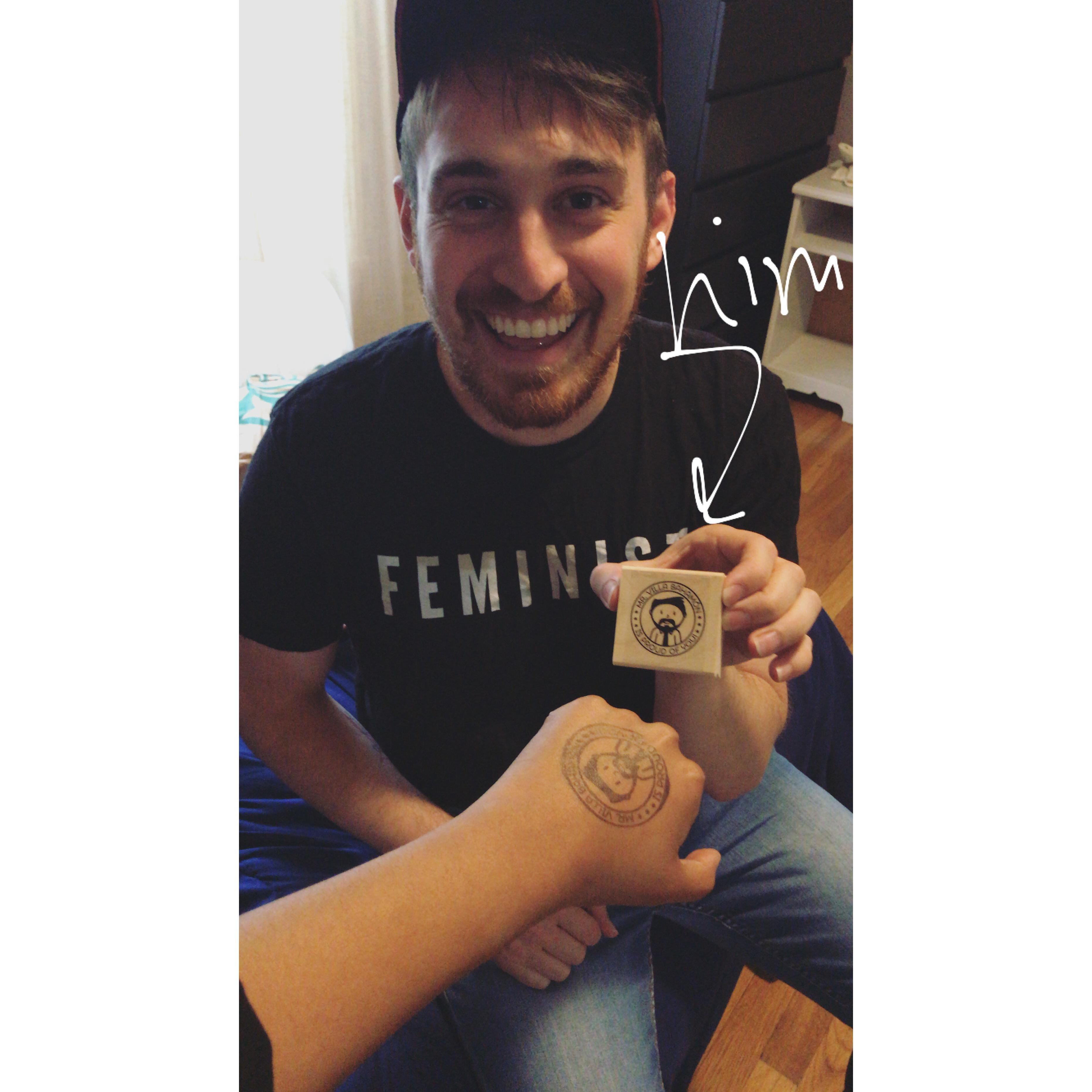 Kathy made a stamp of Sebastián in celebration of him becoming a teacher.