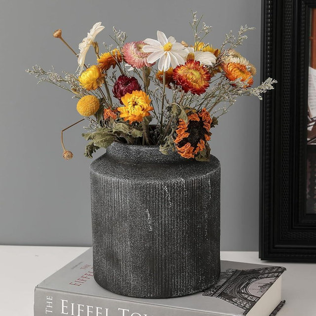 Farmhouse Vase for Home Decor, Vintage Rustic Terracotta Flower Vase Suitable for Home Decor, Living Room, Shelf, Dining Table. 7IN（Frosted Dark Blue） ZSHLXM