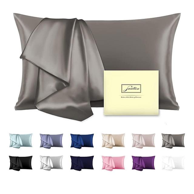 Natural Mulberry Silk Pillowcase for Hair and Skin Standard Size 20"X 26" Silk Pillow Case with Hidden Zipper Soft Breathable Smooth Cooling Silk Pillow Covers for Sleeping(Gray,Standard,1Pcs)