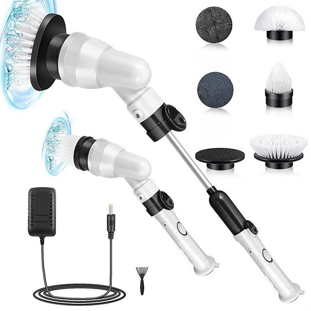 YKYI Electric Spin Scrubber,Cordless Cleaning Brush,Shower Cleaning Brush  with 8 Replaceable Brush Heads, Power Scrubber 3 Adjustable