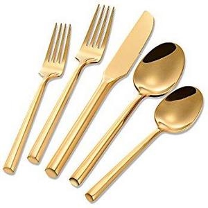 Flatasy Flatware Sets Stainless Steel 20 Piece Gold Plated Hexagon Set Service for 4