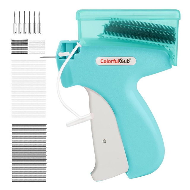 ColorfulSub Stitch gun for clothes, Handheld quick stitch sewing gun clothing fixer with storage box, Tagging gun for clothing sewing kit includes 6 needles and 3000 fasteners (Blue)