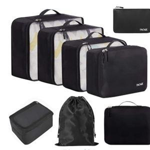 BAGAIL 8 Set Packing Cubes Luggage Packing Organizers for Travel Accessories-Jet Black