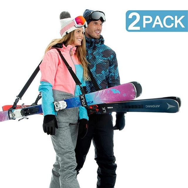 Volk Ski Strap and Pole Carrier 2 Pack - Skiing Accessory for Easy Transportation of Your Ski Gear - Feel Comfortable Walking to and from The Mountain - Adjustable Size Great for Men, Women and Kids