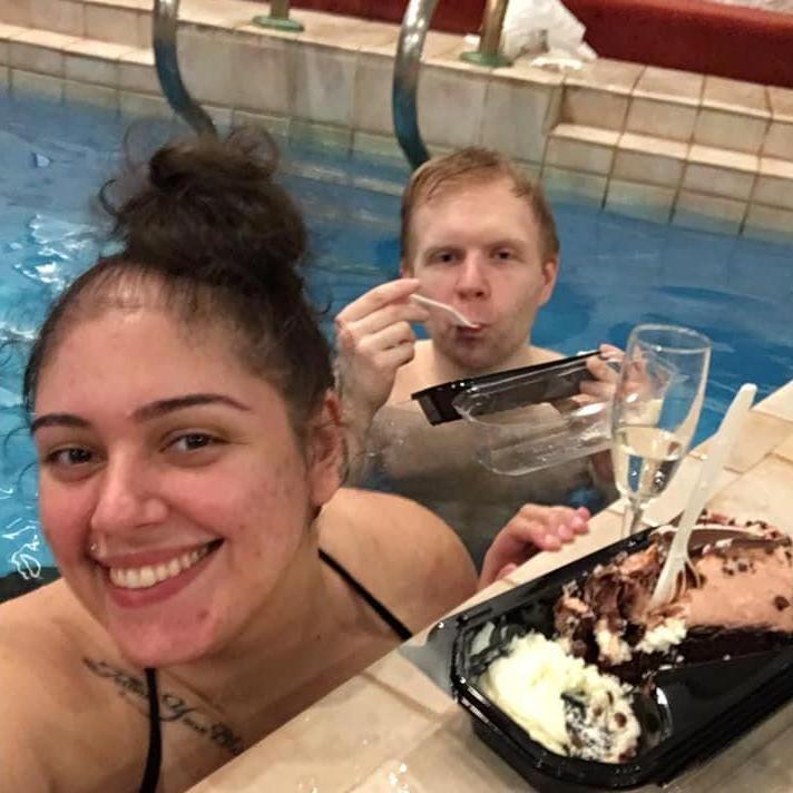One of Jackee's favorite memories of our Cove Haven resort vacation we went on was eating cheesecake in our private pool!