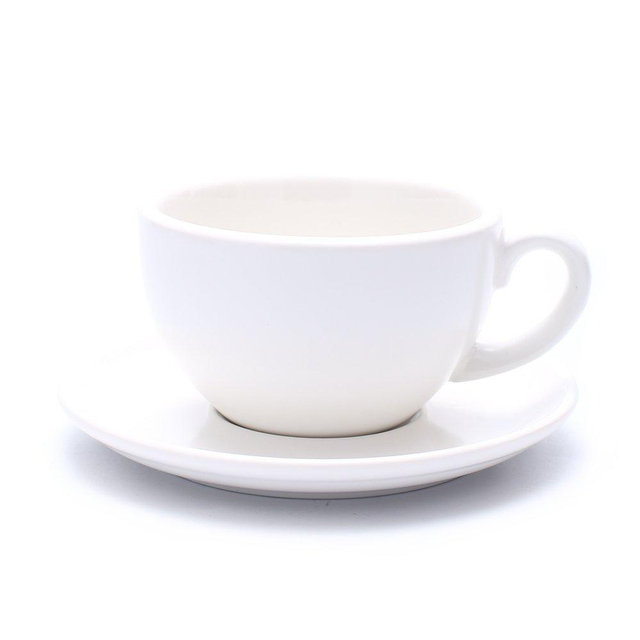 Coffeezone Great Cup Shape for Latte Art Cappuccino Barista Cup Saucer New Bone China for Coffee Shop (Matte White, 10.5 oz)