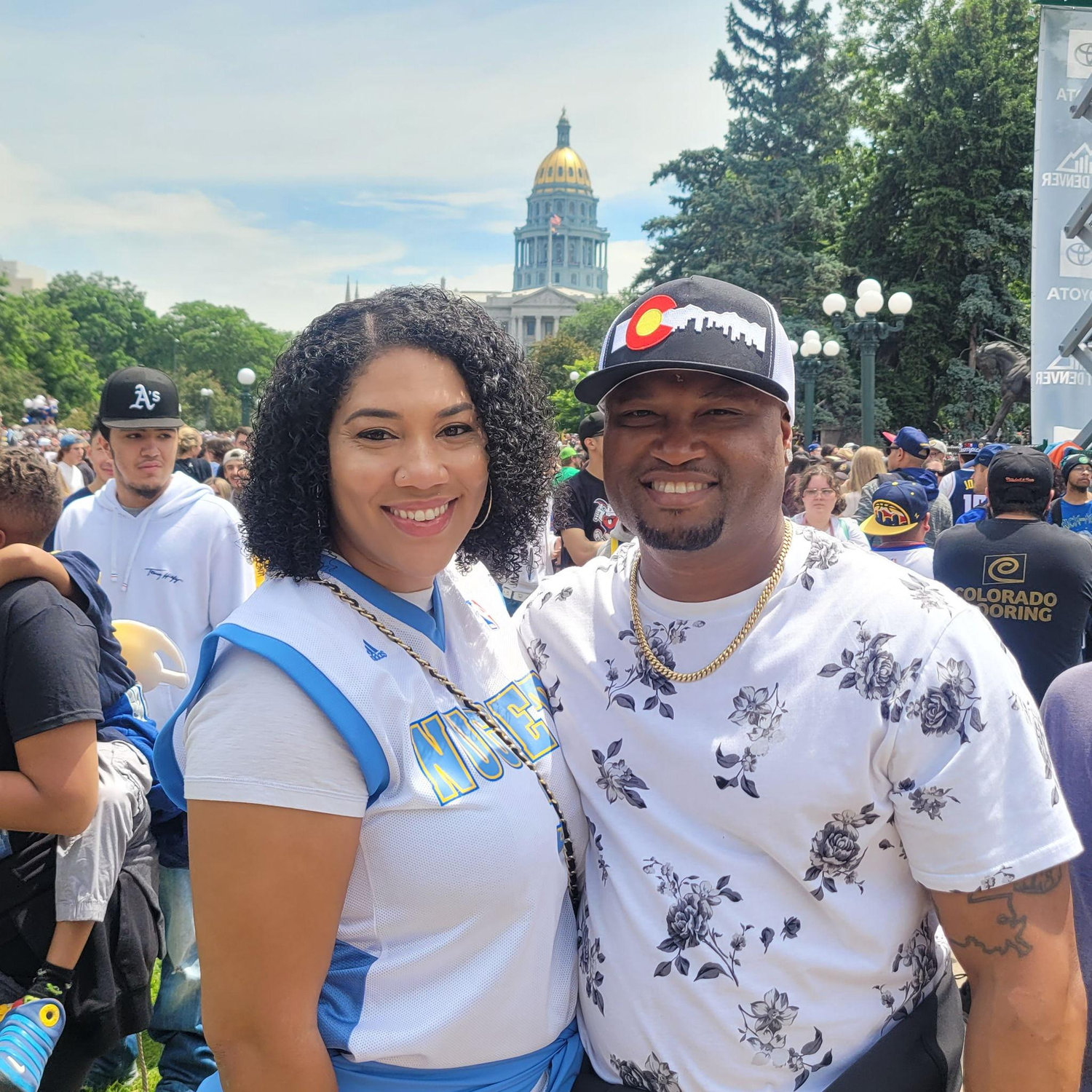 Celebrating at the Denver Nuggets Championship parade 2023