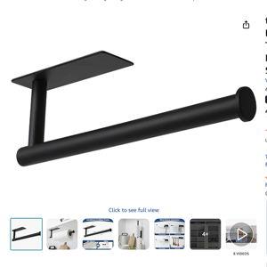 theaoo Paper Towel Holder - Under Cabinet Paper Towel Holder for Kitchen, Adhesive Paper Towel Roll Rack for Bathroom Towel, Wall Mounted Matte Black Paper Towel Rack, SUS304 Stainless Steel(1, Black)