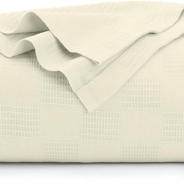 Utopia Bedding 100% Cotton Blanket (King Size - 90x108 Inches) 350GSM Lightweight Thermal Blanket, Soft Breathable Blanket for All Seasons (Ivory)