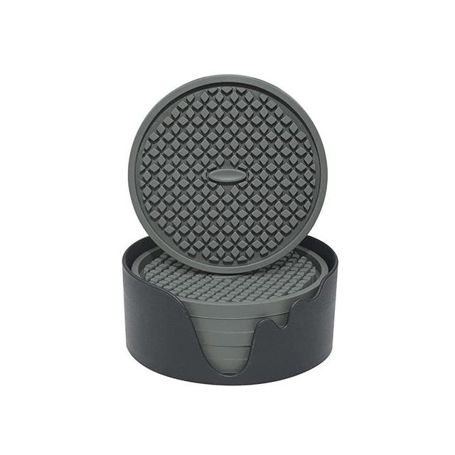 Bouseck Drink Coasters Set of 6 with Holder Silicone Cup Mat for Home/Office/Bar Large Soft Non-Slip Grey