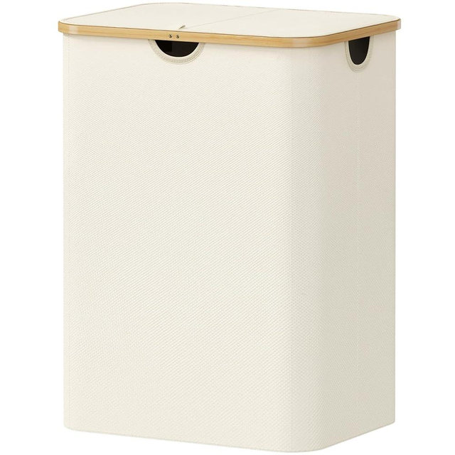 Lifewit 150L Laundry Basket with Lid, Clothes Hampers with Bamboo Handles and A Removable Laundry Bag, Large Foldable Hamper for Bedroom, Bathroom, Dorm, LaundryRoom, White