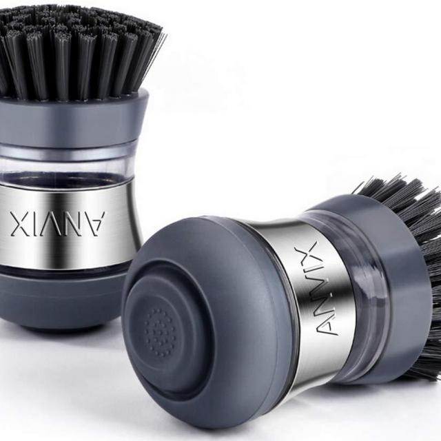 ANVIX Soap Dispensing Palm Brush 2pack for Dish Kitchen Scrubber with Sturdy Nylon Bristles