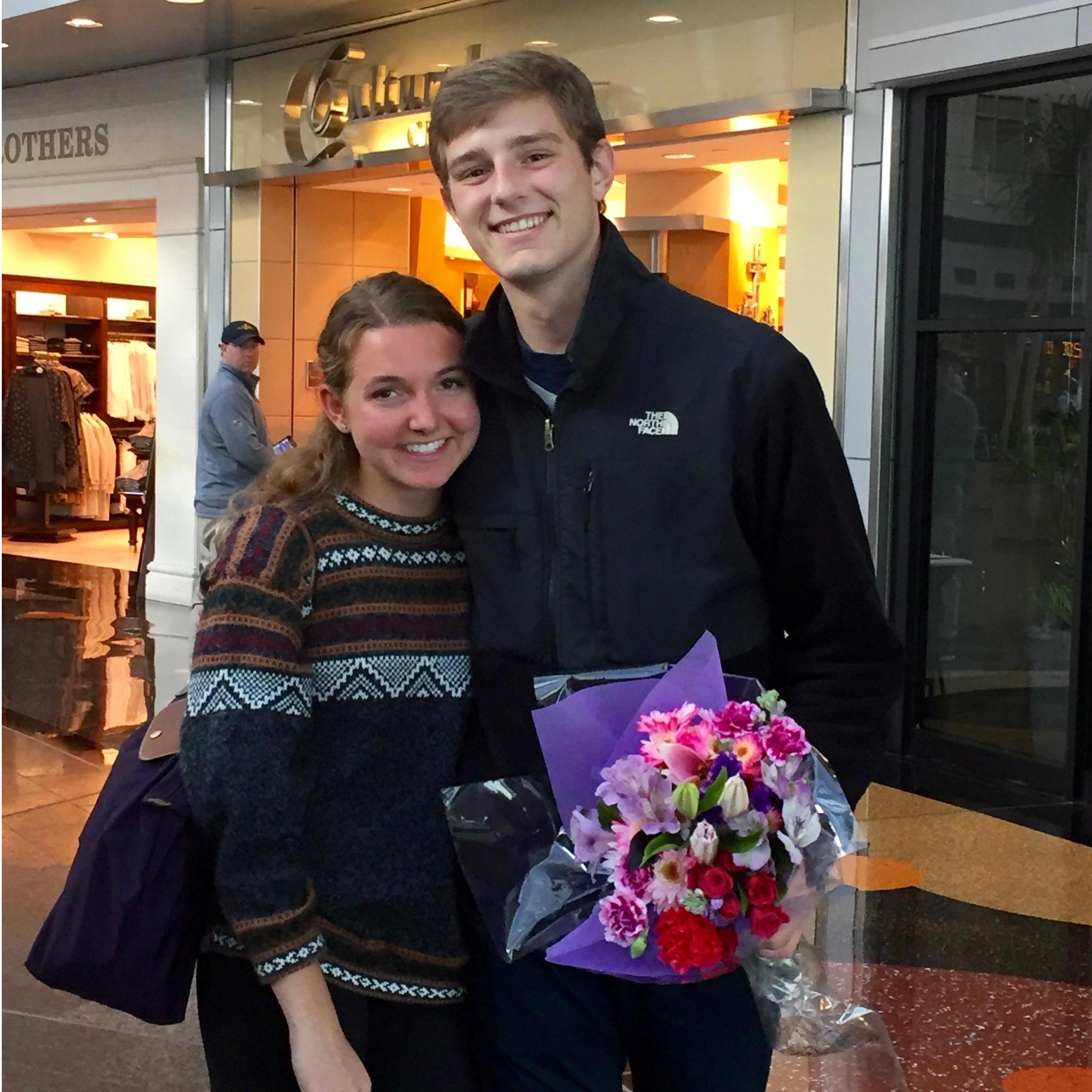 Justin surprised Mattie at the Indy airport when she arrived home from Argentina where she studied abroad for 5 months.