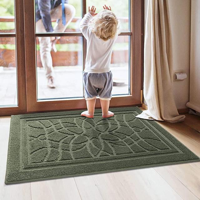 DEXI Indoor Doormat, 24"x35" Non-Slip Absorbent Front Door Mats Low Profile Machine Washable Door Rug for Entry, Garage, Patio, Green