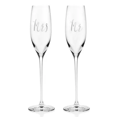 Olivia & Oliver® "Mr" and "Mrs" Toasting Flutes in Platinum (Set of 2)