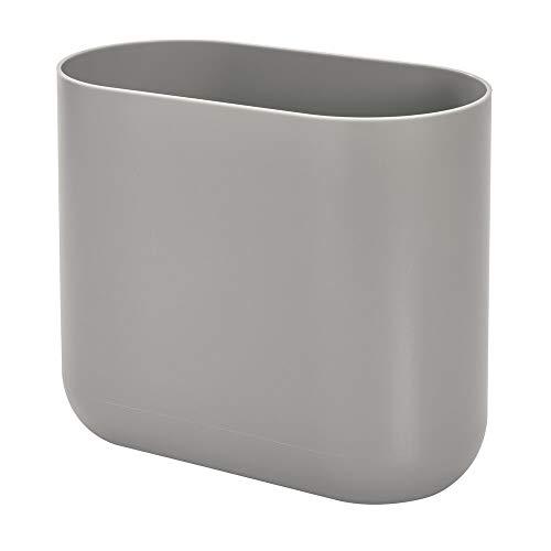 iDesign Cade Oval Slim Trash, Compact Waste Basket Garbage Can for Bathroom, Bedroom, Home Office, Dorm, College, Matte Gray
