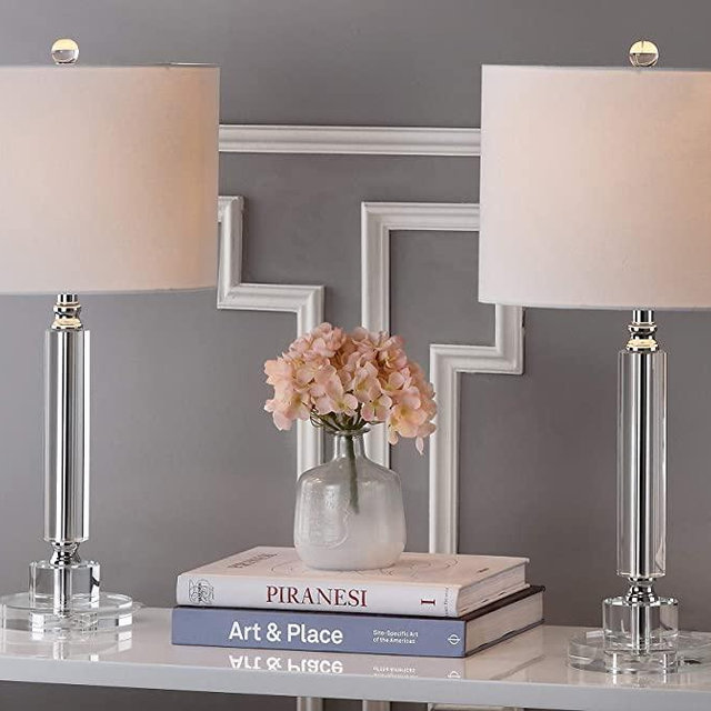 Safavieh Lighting Collection Deco Column Crystal 24.5-inch Table Lamp (Set of 2)
