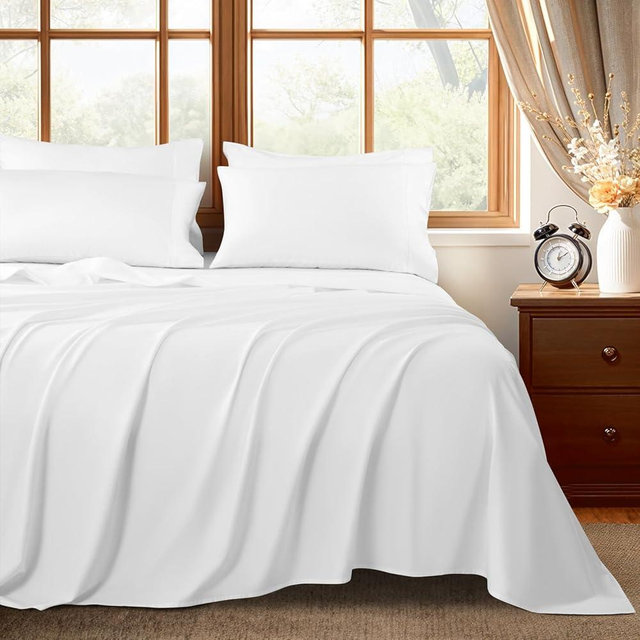 Shilucheng 100% Egyptian Cotton Queen Size Sheets Set - 1000 Thread Count，Luxury Cotton Bed Sheets，Breathable & Cooling Bedding and Pillow Cases, 16 Inch Deep Pocket - 6 Piece (White, Queen)