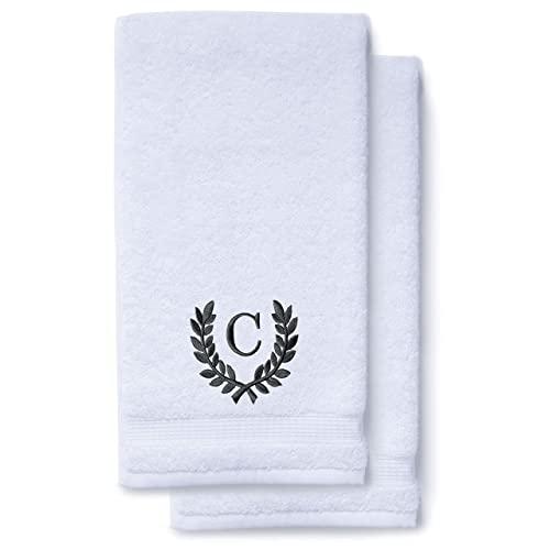 Monogrammed Hand Towels for Bathroom Kitchen Makeup | Personalized Gift for Wedding-Bridal | Roman Font Custom Luxury Turkish Towel | Spa Collection, Oversized, 16 X 30 Inch, Set of 2