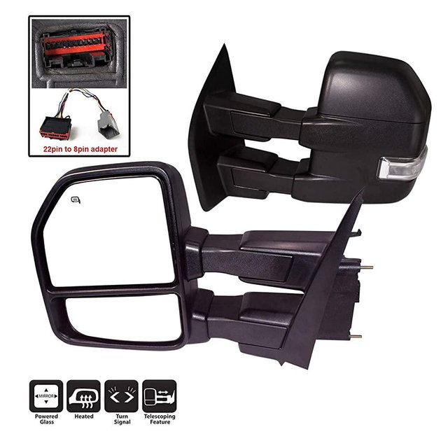 AERDM New Pair towing mirror Black Housing with Temperature sensor fit 2015-2018 Ford F150 Truck Towing Mirrors w/ Turn Signal, Auxiliary Lamp